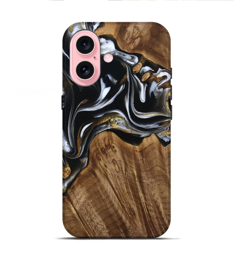 iPhone 16 Wood Live Edge Phone Case - Ursula (Black & White, 805370)