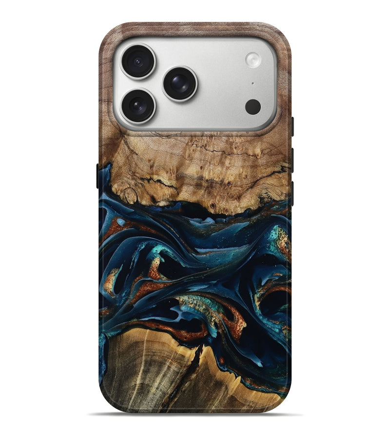iPhone 17 Pro Max Wood Live Edge Phone Case - Colonel (Teal & Gold, 805371)