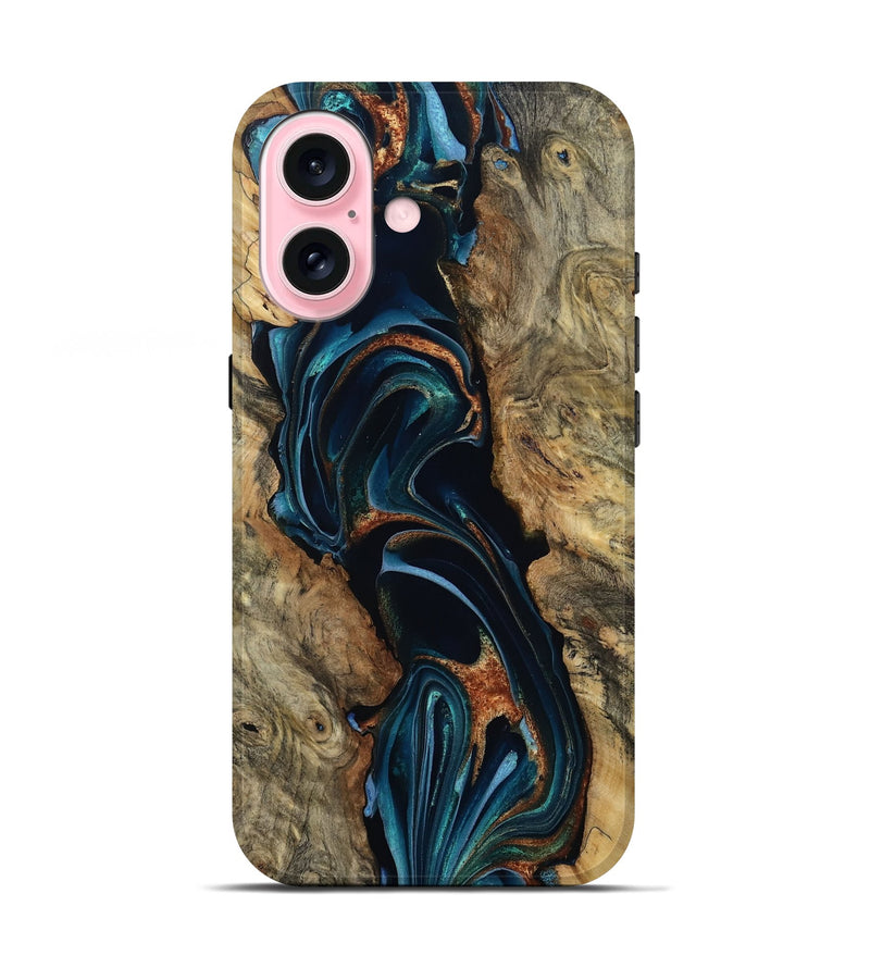 iPhone 17 Wood Live Edge Phone Case - Arleth (Teal & Gold, 805374)