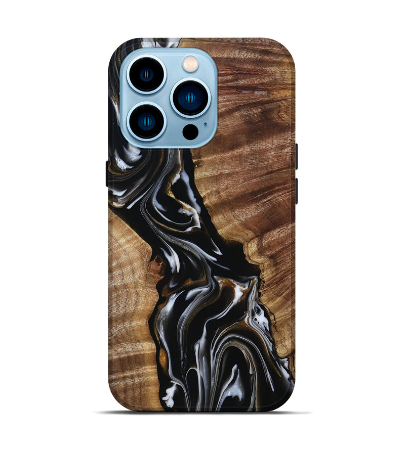 iPhone 14 Pro Wood Live Edge Phone Case - Tiffani (Black & White, 805378)