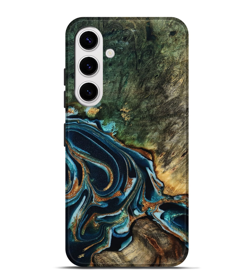 Galaxy S25 Plus Wood Live Edge Phone Case - Braelyn (Teal & Gold, 805393)