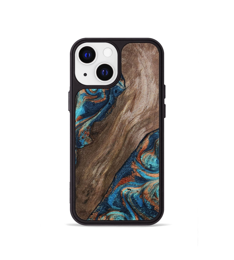 iPhone 13 mini Wood Phone Case - Alina (Teal & Gold, 805400)