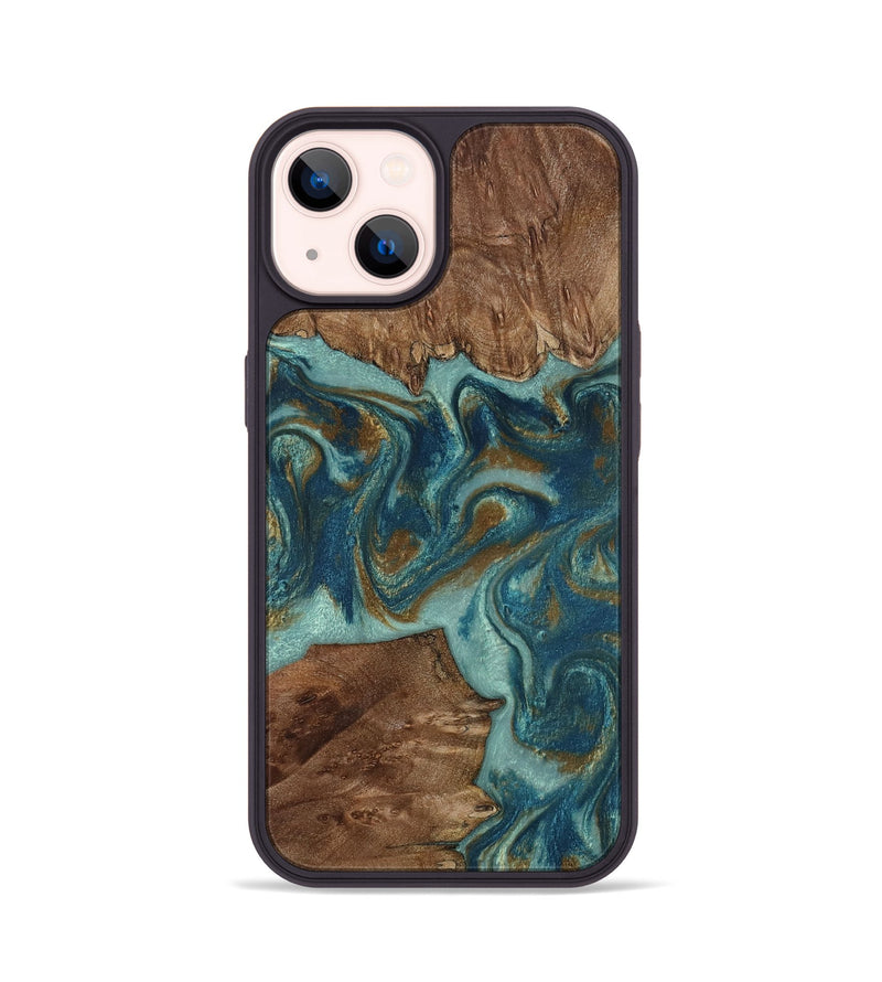 iPhone 14 Wood Phone Case - Delmar (Teal & Gold, 805463)