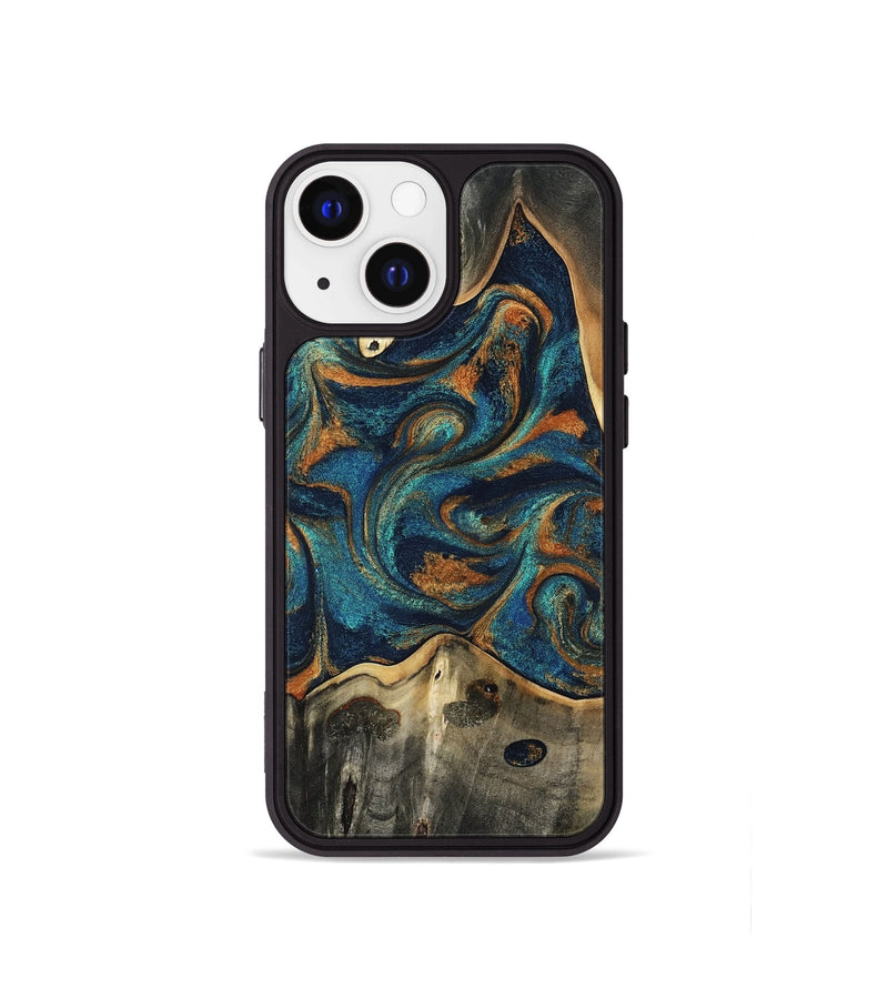 iPhone 13 mini Wood Phone Case - Shawnte (Teal & Gold, 805467)