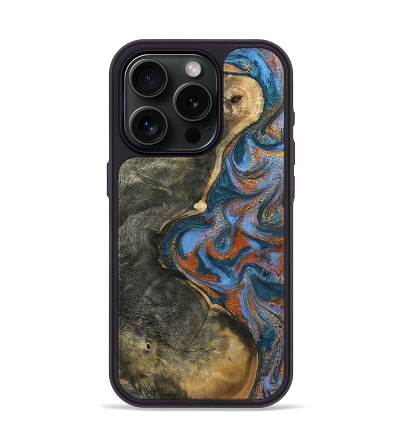 iPhone 15 Pro Wood Phone Case - Aurora (Teal & Gold, 805545)