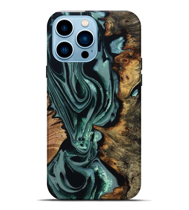 iPhone 14 Pro Max Wood Live Edge Phone Case - Peter (Green, 805661)
