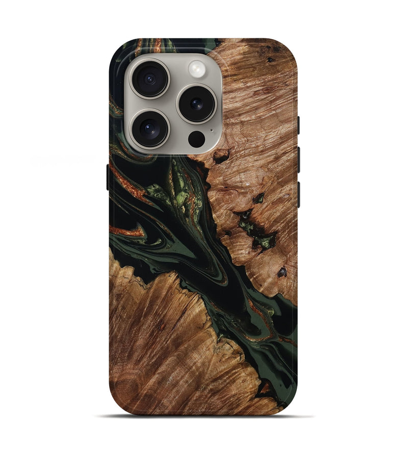 iPhone 16 Pro Wood Live Edge Phone Case - Elisa (Green, 805662)