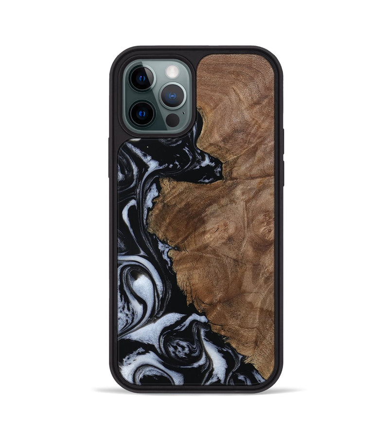 iPhone 12 Pro Wood Phone Case - Olivia (Black & White, 805777)