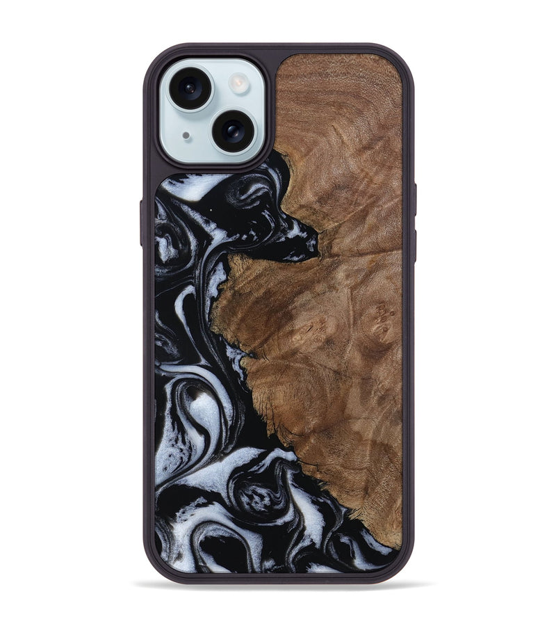 iPhone 15 Plus Wood Phone Case - Olivia (Black & White, 805777)