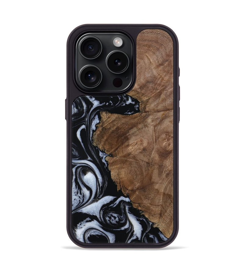 iPhone 15 Pro Wood Phone Case - Olivia (Black & White, 805777)