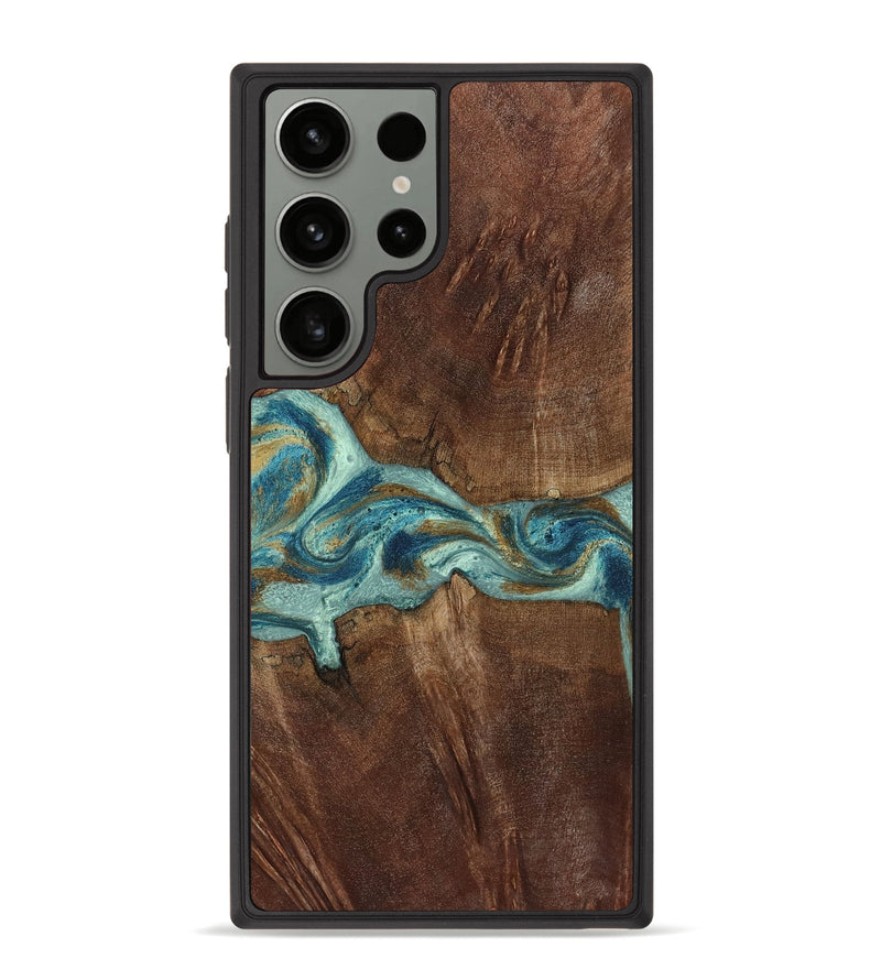 Galaxy S23 Ultra Wood Phone Case - Lenard (Teal & Gold, 805809)