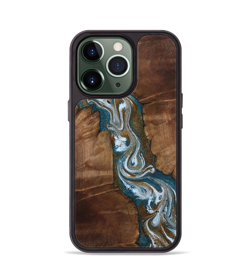iPhone 13 Pro Wood Phone Case - Braylen (Teal & Gold, 805810)