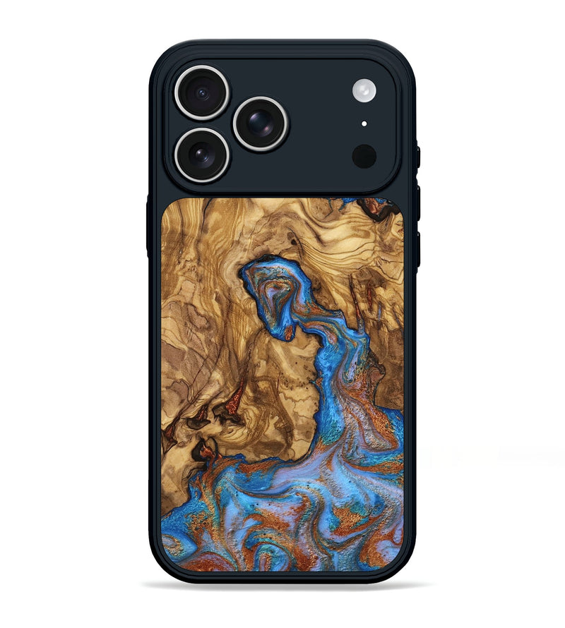 iPhone 17 Pro Max Wood Phone Case - Chelsie (Teal & Gold, 805811)