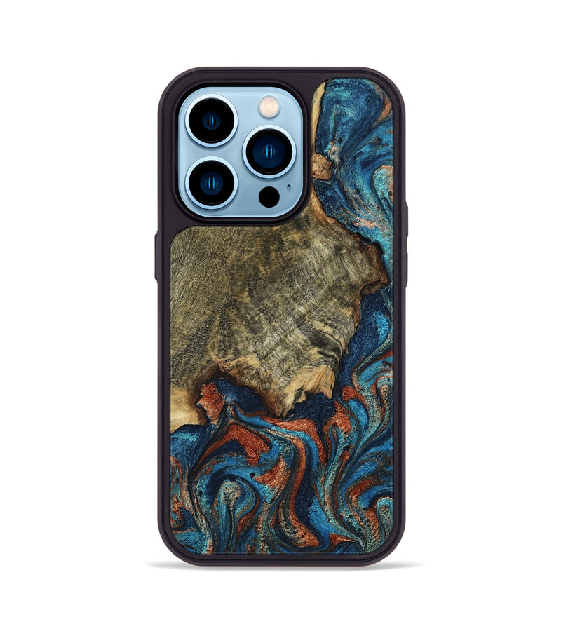 iPhone 14 Pro Wood Phone Case - Phil (Teal & Gold, 805815)