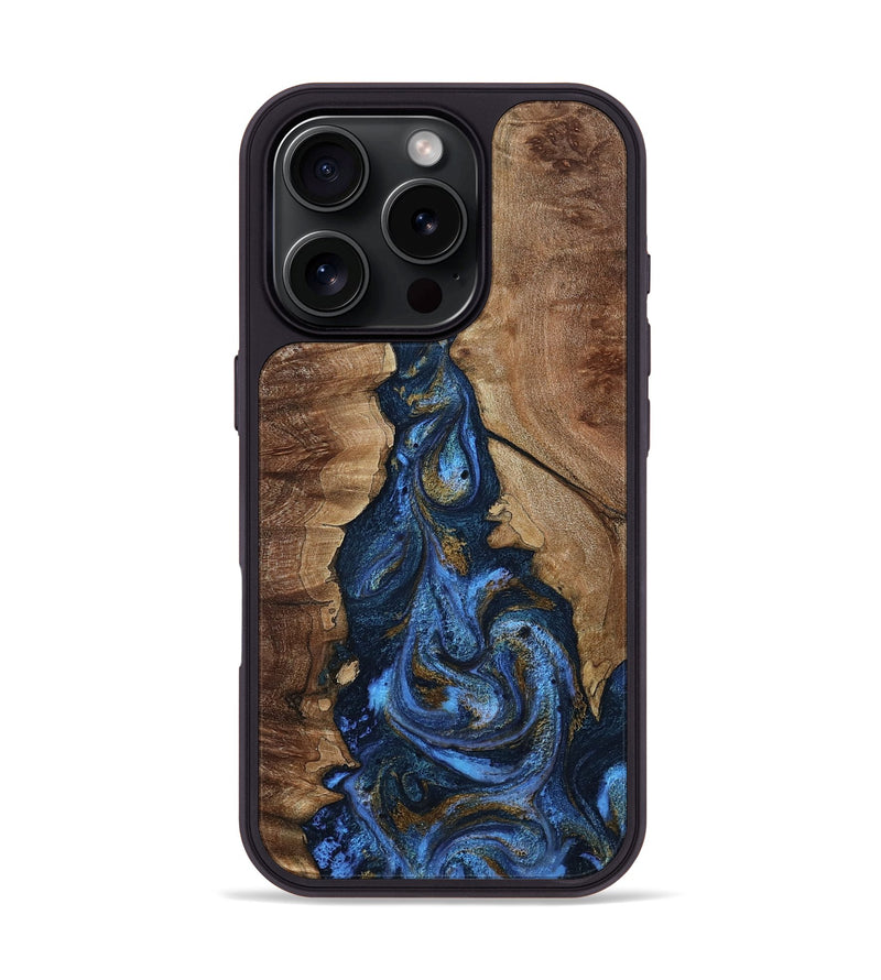 iPhone 16 Pro Wood Phone Case - Frank (Teal & Gold, 805817)