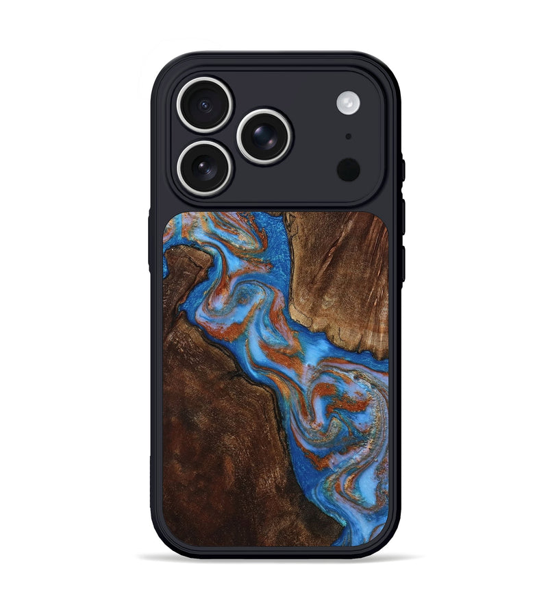 iPhone 17 Pro Wood Phone Case - Velda (Teal & Gold, 805820)