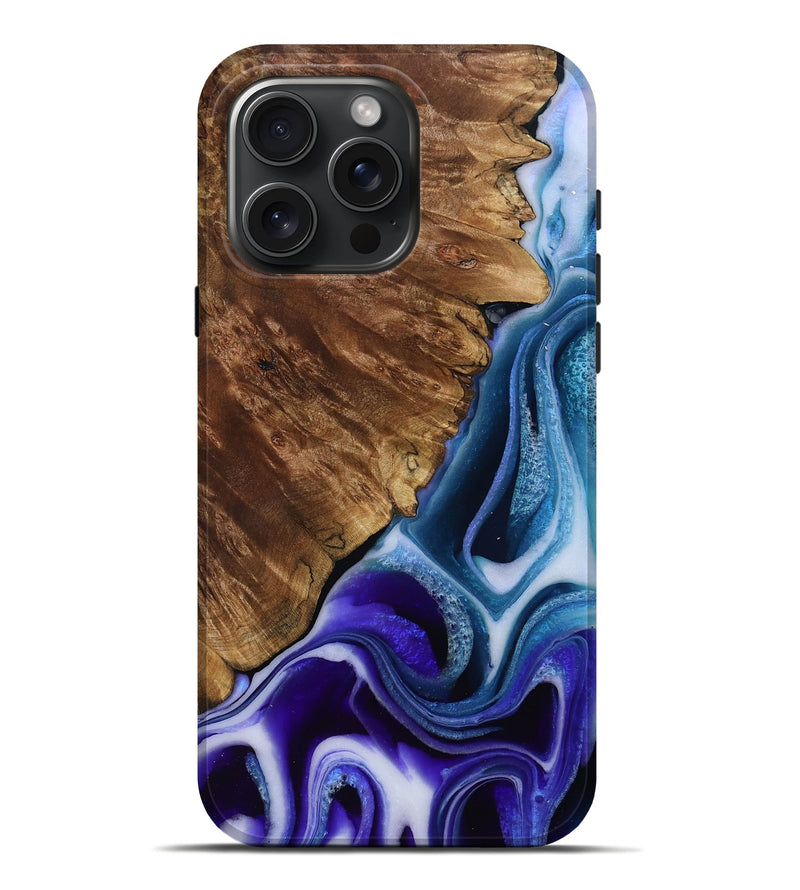 iPhone 16 Pro Max Wood Live Edge Phone Case - Cher (Blue, 805890)