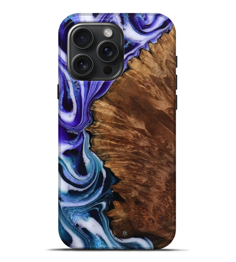 iPhone 16 Pro Max Wood Live Edge Phone Case - Coy (Blue, 805891)
