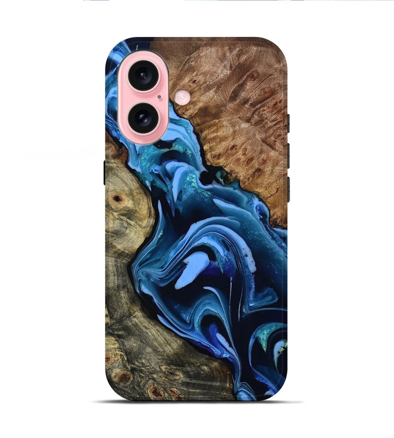 iPhone 16 Wood Live Edge Phone Case - Brett (Blue, 805907)