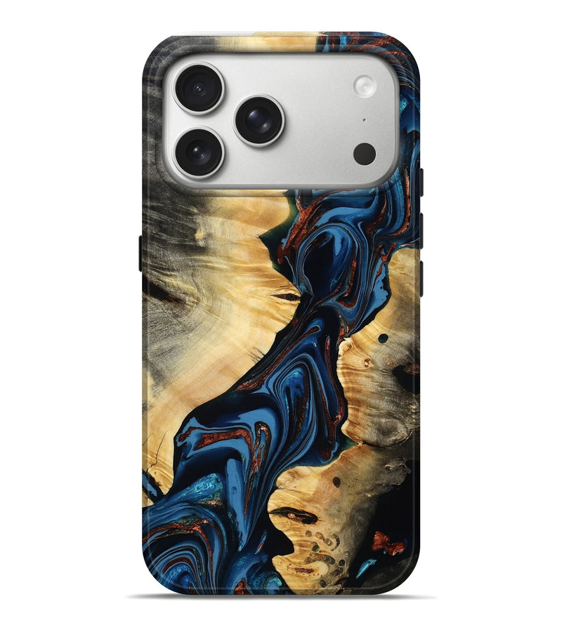 iPhone 17 Pro Max Wood Live Edge Phone Case - Lyda (Teal & Gold, 805911)