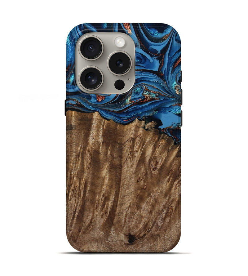 iPhone 16 Pro Wood Live Edge Phone Case - Dick (Teal & Gold, 805912)
