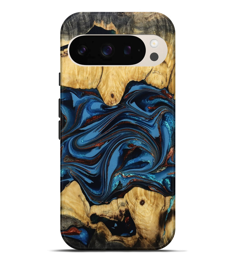 Pixel 10 Pro XL Wood Live Edge Phone Case - Erika (Teal & Gold, 805916)