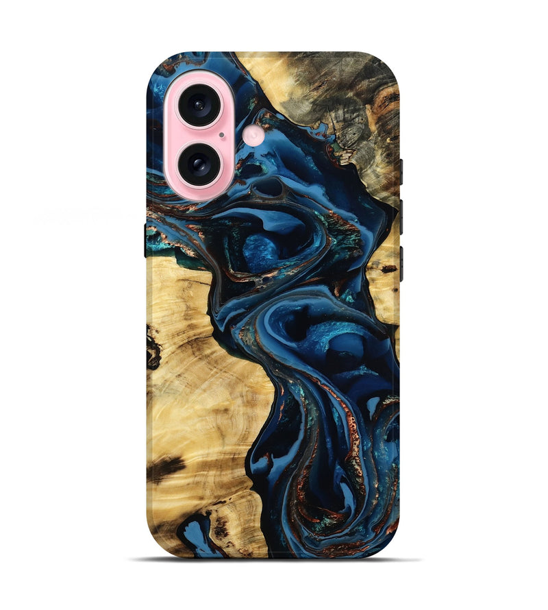 iPhone 17 Wood Live Edge Phone Case - Abdiel (Teal & Gold, 805917)