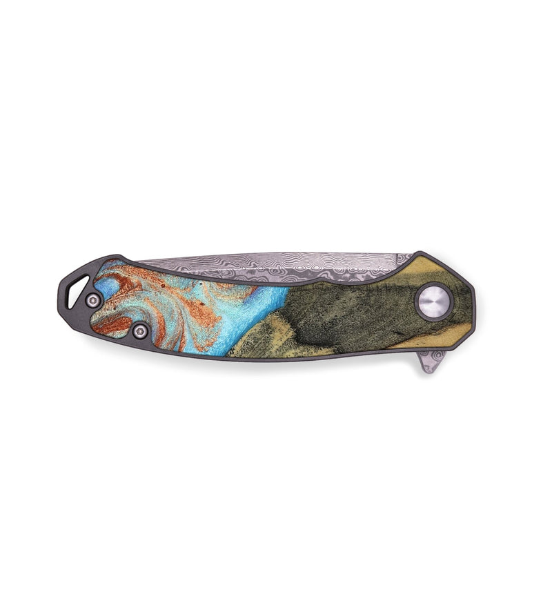 EDC Wood Pocket Knife - Ailany (Teal & Gold, 805932)