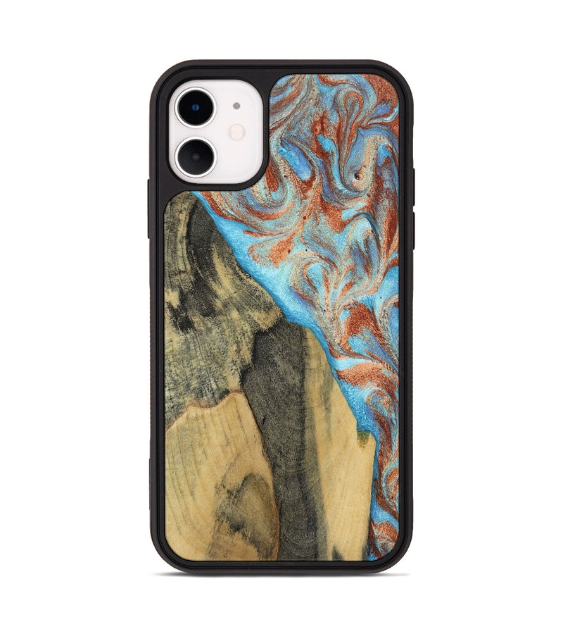 iPhone 11 Wood Phone Case - Ailany (Teal & Gold, 805932)