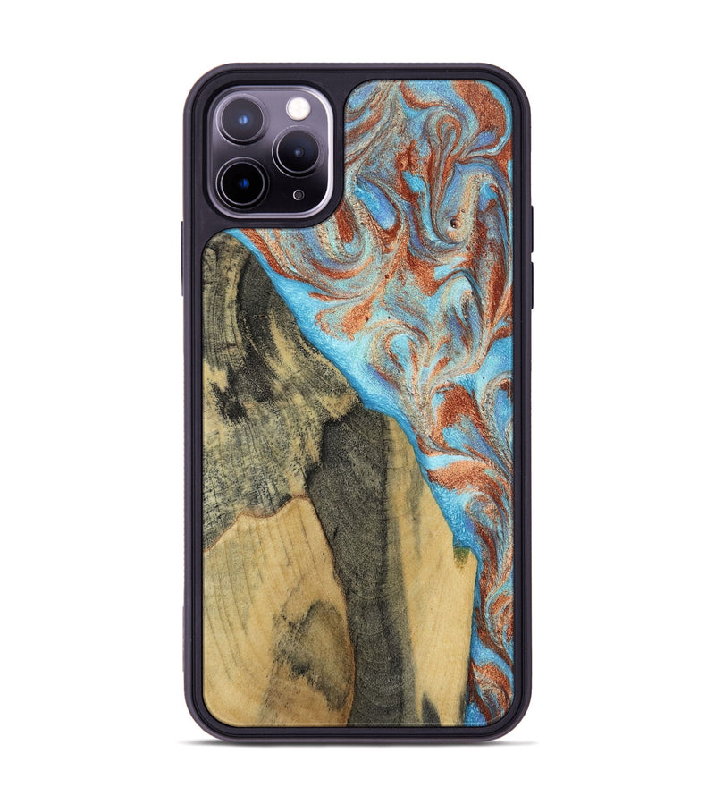 iPhone 11 Pro Max Wood Phone Case - Ailany (Teal & Gold, 805932)