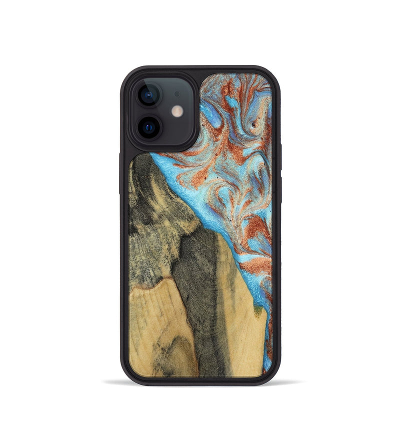 iPhone 12 mini Wood Phone Case - Ailany (Teal & Gold, 805932)