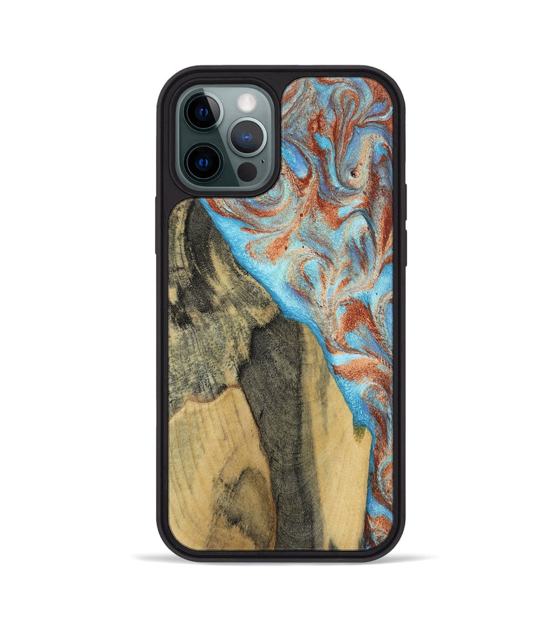 iPhone 12 Pro Wood Phone Case - Ailany (Teal & Gold, 805932)