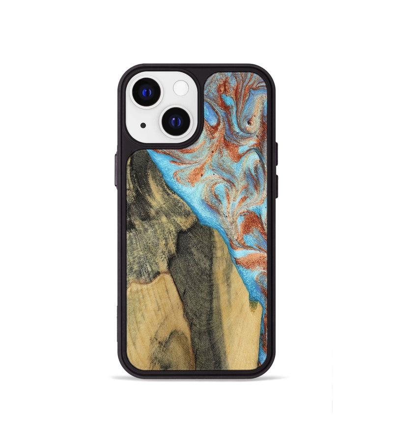 iPhone 13 mini Wood Phone Case - Ailany (Teal & Gold, 805932)