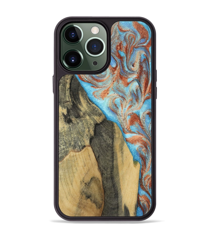 iPhone 13 Pro Max Wood Phone Case - Ailany (Teal & Gold, 805932)