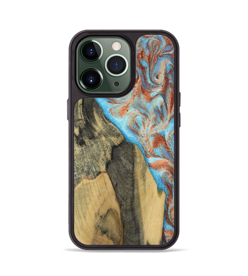 iPhone 13 Pro Wood Phone Case - Ailany (Teal & Gold, 805932)