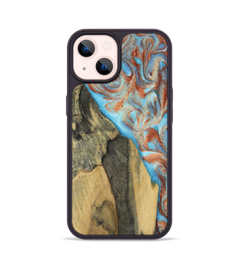 iPhone 14 Wood Phone Case - Ailany (Teal & Gold, 805932)