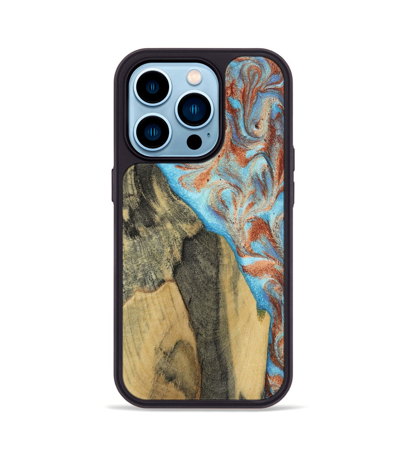 iPhone 14 Pro Wood Phone Case - Ailany (Teal & Gold, 805932)