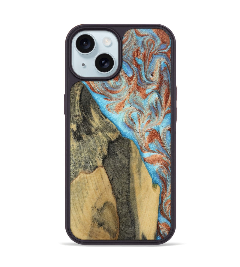 iPhone 15 Wood Phone Case - Ailany (Teal & Gold, 805932)