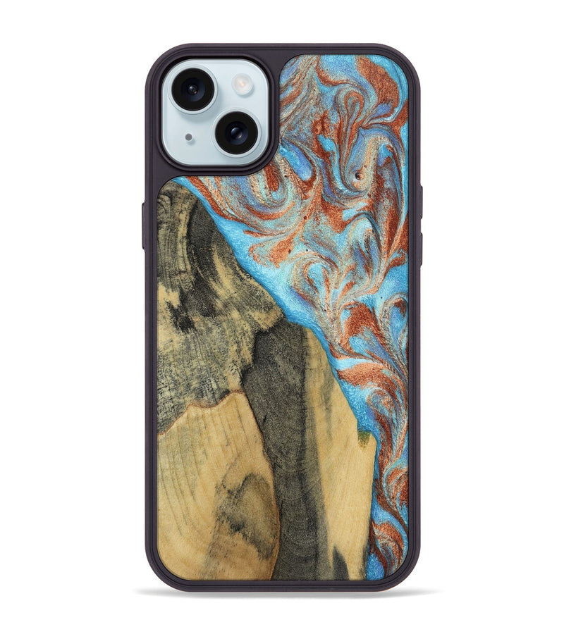 iPhone 15 Plus Wood Phone Case - Ailany (Teal & Gold, 805932)