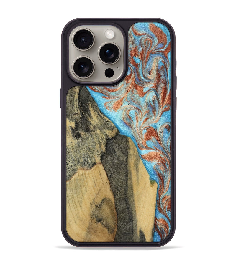 iPhone 15 Pro Max Wood Phone Case - Ailany (Teal & Gold, 805932)