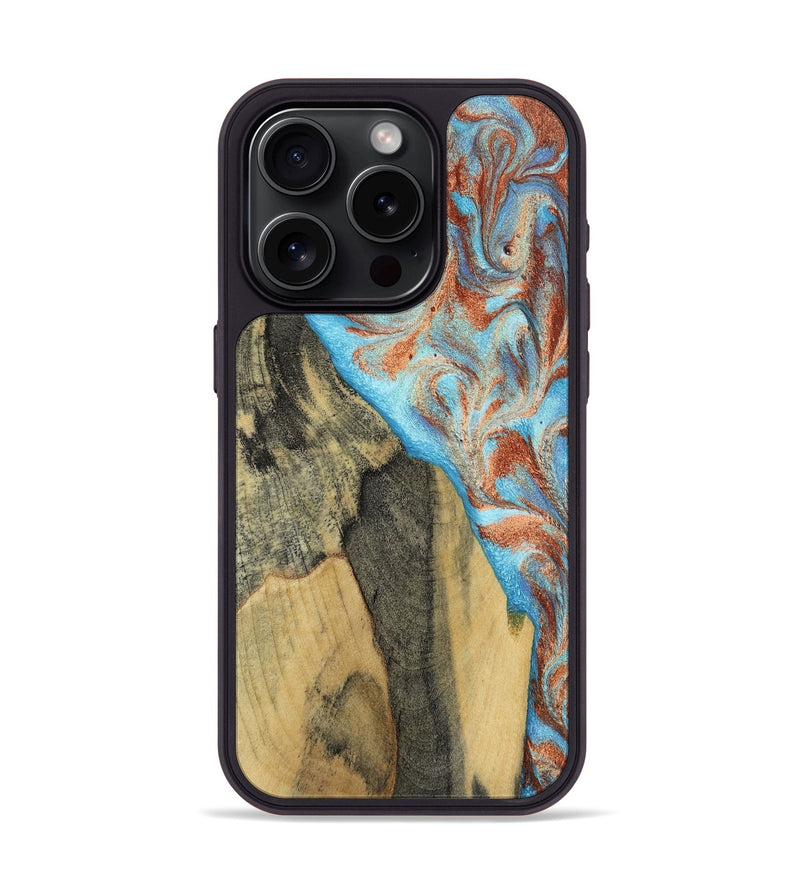 iPhone 15 Pro Wood Phone Case - Ailany (Teal & Gold, 805932)