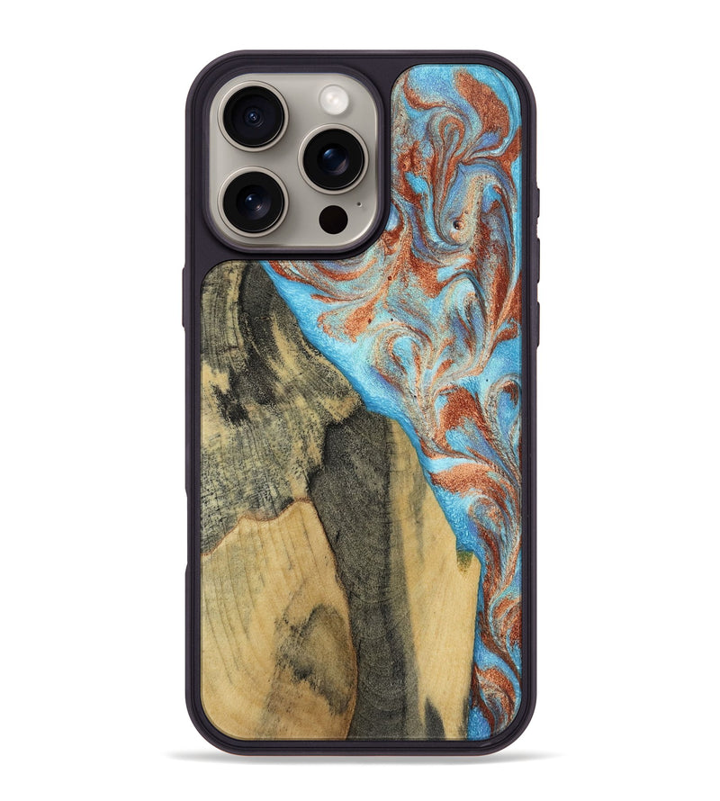 iPhone 16 Pro Max Wood Phone Case - Ailany (Teal & Gold, 805932)