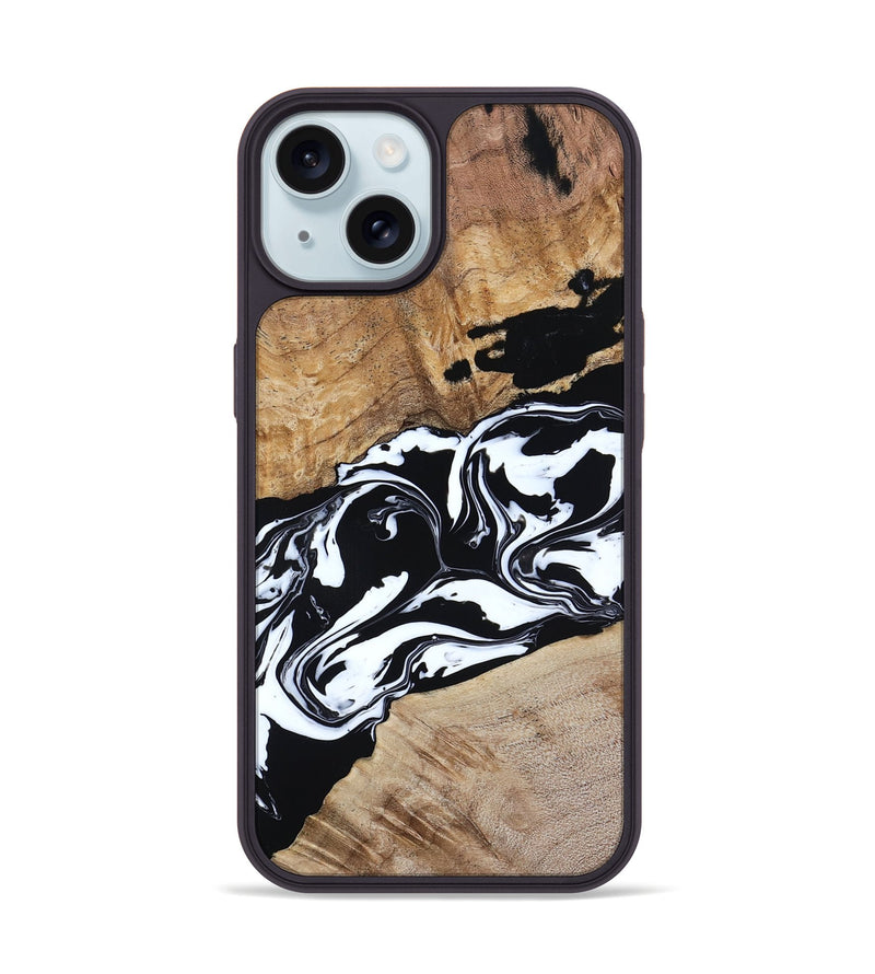 iPhone 15 Wood Phone Case - Aidan (Black & White, 805947)