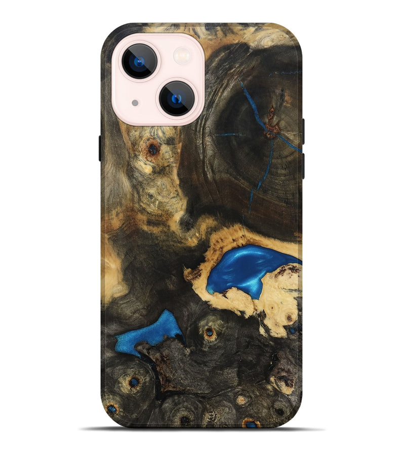 iPhone 14 Plus Wood Live Edge Phone Case - Ace (Teal & Gold, 806038)