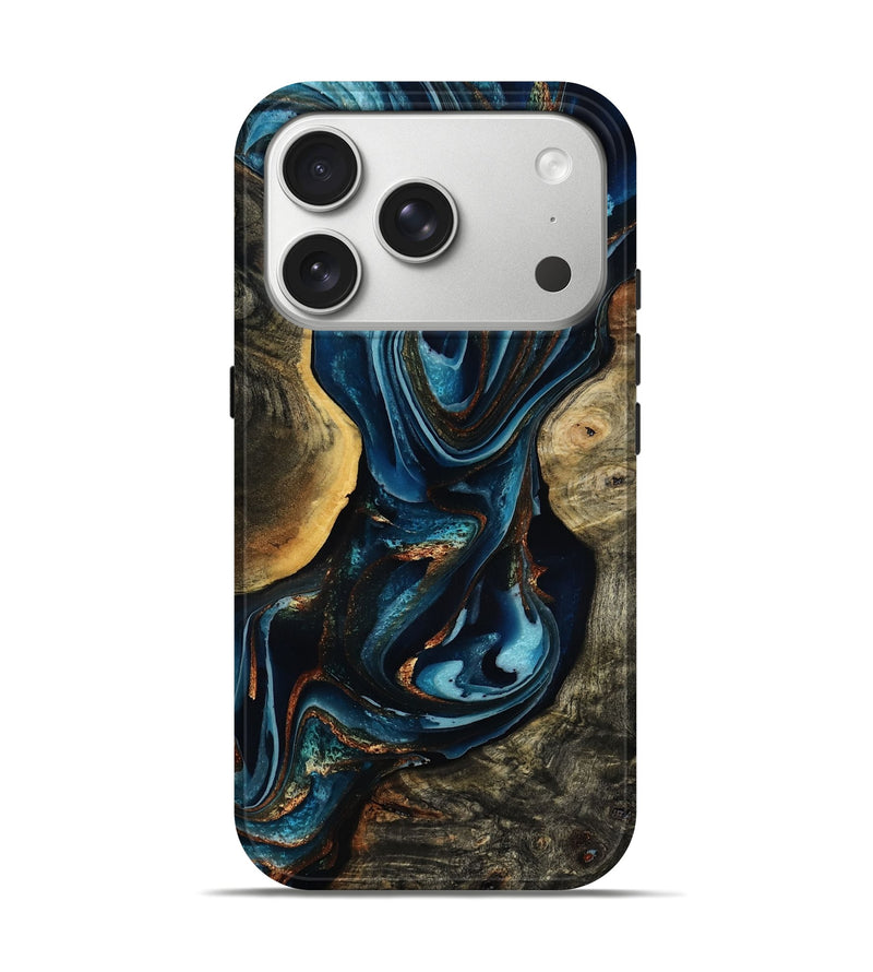 iPhone 17 Pro Wood Live Edge Phone Case - Kareem (Teal & Gold, 806048)