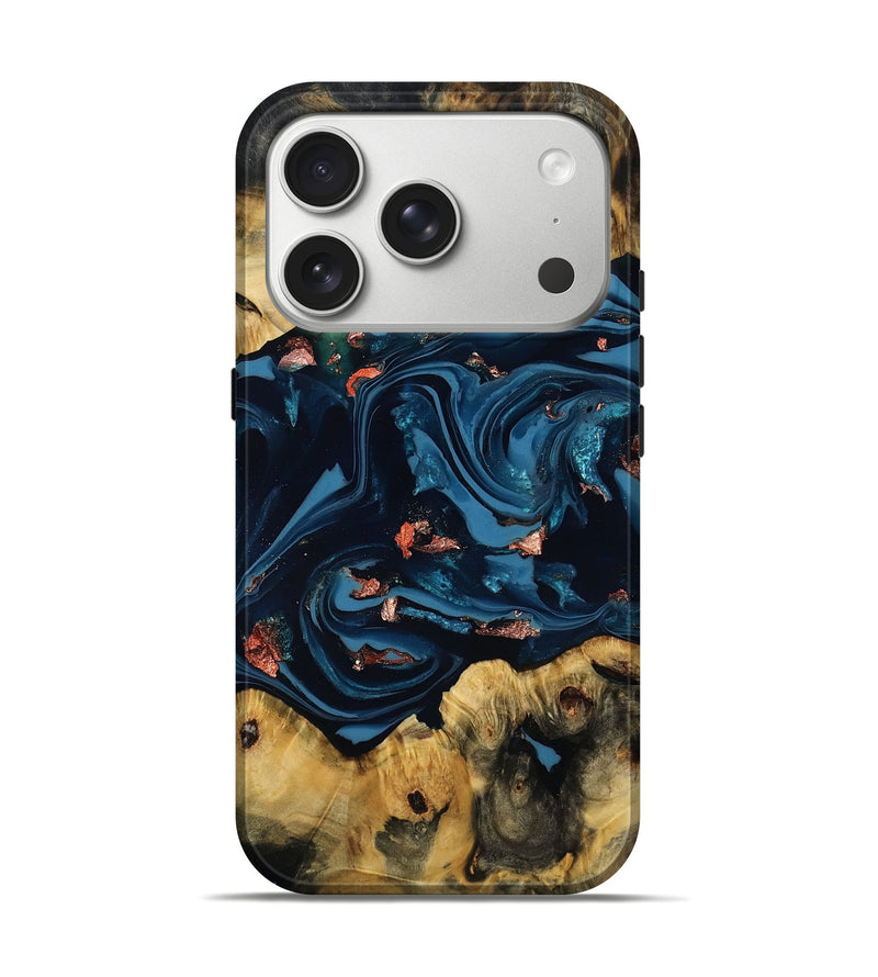 iPhone 17 Pro Wood Live Edge Phone Case - Jessi (Teal & Gold, 806053)