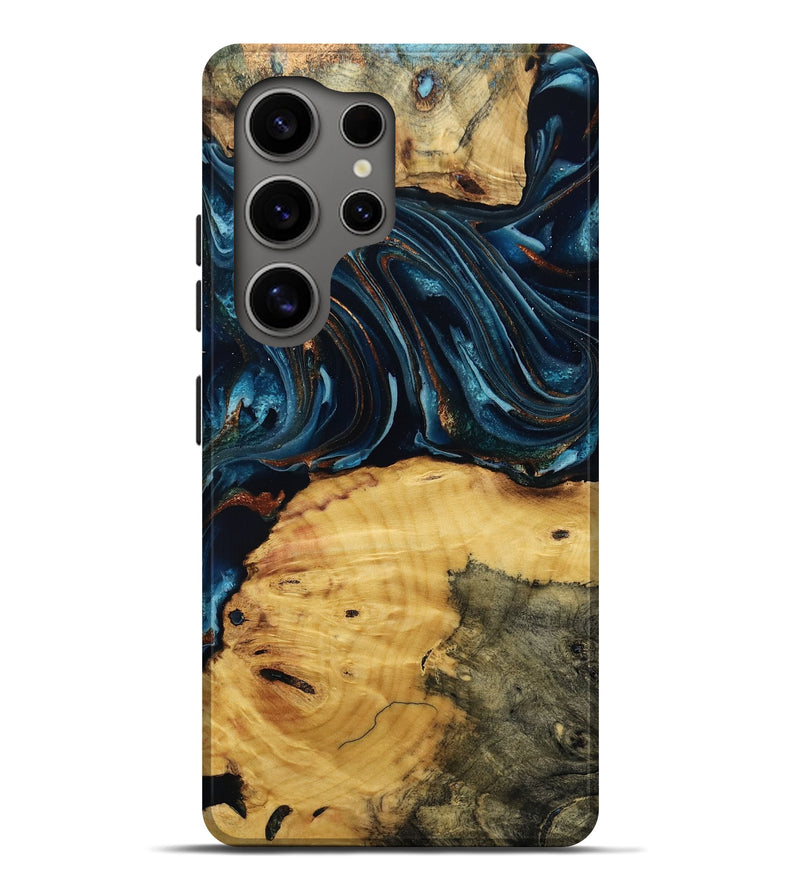 Galaxy S25 Ultra Wood Live Edge Phone Case - Mammie (Teal & Gold, 806055)