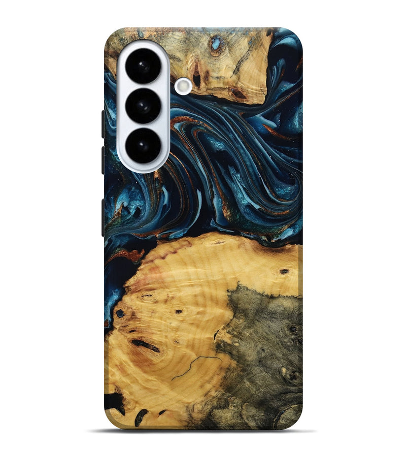 Galaxy S26 Plus Wood Live Edge Phone Case - Mammie (Teal & Gold, 806055)