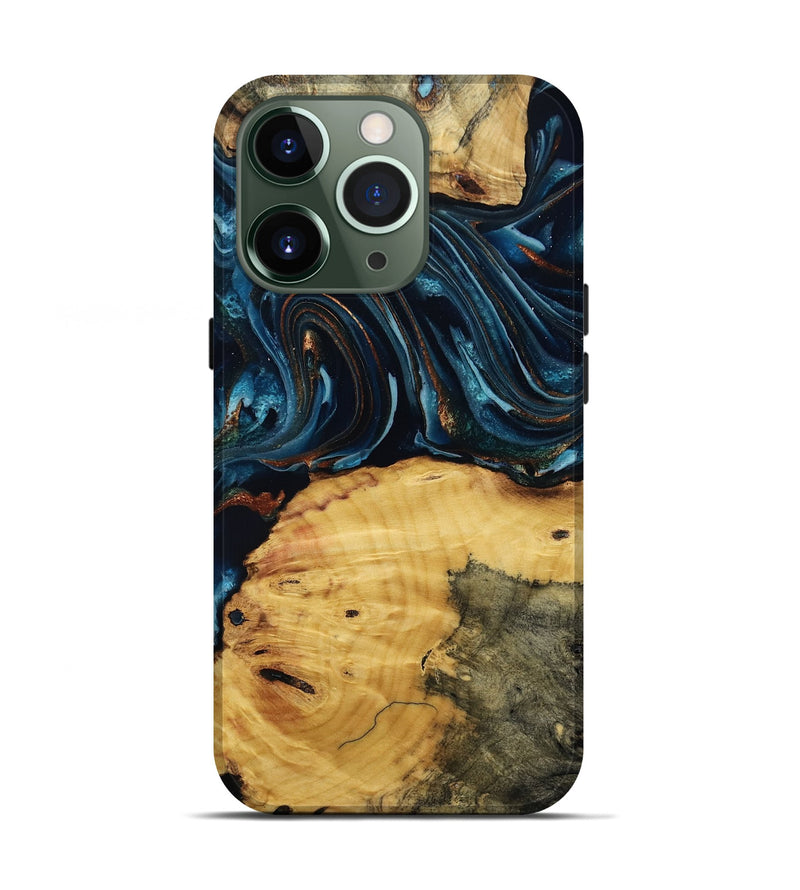 iPhone 13 Pro Wood Live Edge Phone Case - Mammie (Teal & Gold, 806055)