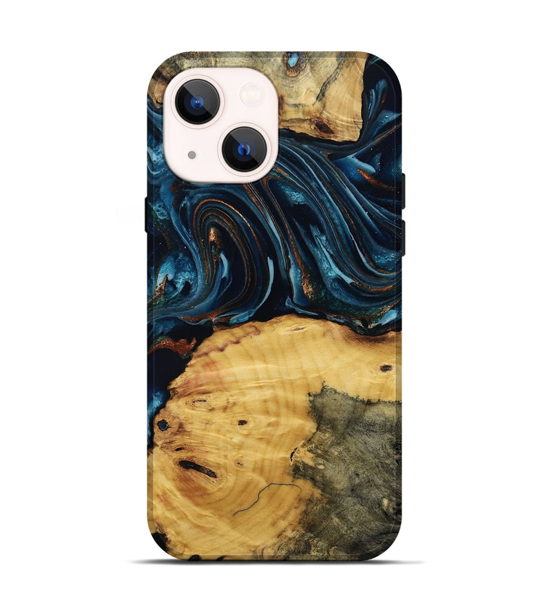 iPhone 14 Wood Live Edge Phone Case - Mammie (Teal & Gold, 806055)